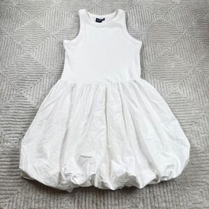 Gap Bubble Hem Mini Dress Women's Medium White Ribbed Balletcore Coquette Clean